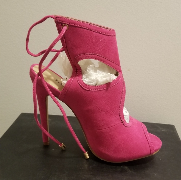 New w/out box JustFAB Sharla sz 7 peep toe shootie hot pink Barbie-esque heels - Picture 2 of 6